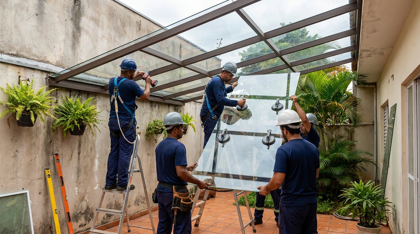 Instalação de cobertura de vidro em São Bernardo do Campo-SP