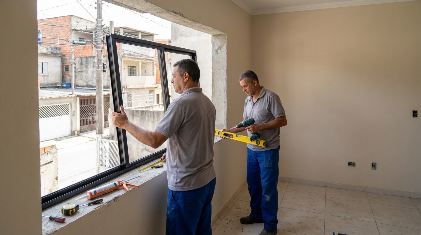 Esquadria de alumínio com vista para rua em São Bernardo do Campo-SP
