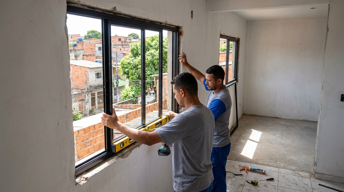 Esquadria de alumínio em obra em São Bernardo do Campo-SP